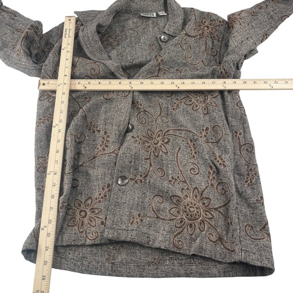 Chicos Design Vintage Womens Embroidered Silk Jacket Size 0 SMALL Brown & Tan - Picture 4 of 5